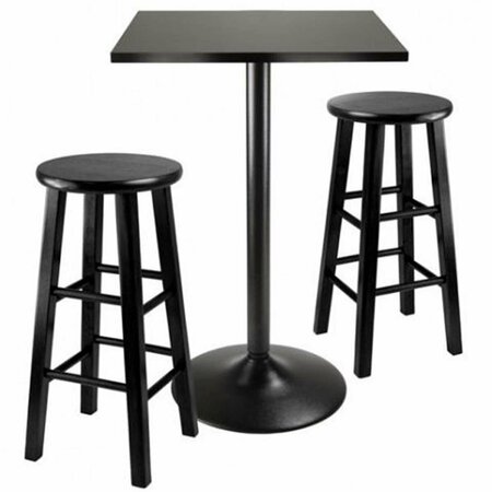 DOBA-BNT 3pc Counter Height Dining Set Black Square Table Top and Black Metal Legs with 2 Wood Stools SA143778